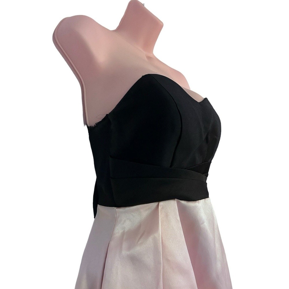 Teeze Me Corset Back Ball Gown Strapless Formal Maxi Peach Black Tie Prom Dress - Picture 11 of 16